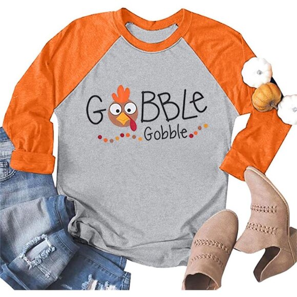 Tops - Thanksgiving Turkey Graphic Shirt Women Raglan Long Sleeve Tee Gift Idea